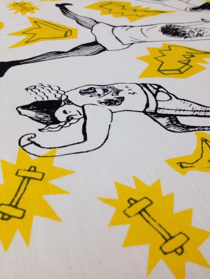Pierońskie Figle Series – yellow | screenprint on cotton | 100×400 cm